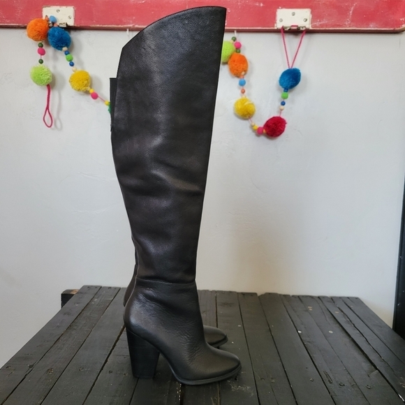STEVEN NWOT Black Thigh High Boots Women's 5 Over the Knee Heeled Heels Sexy OTK - Picture 1 of 13